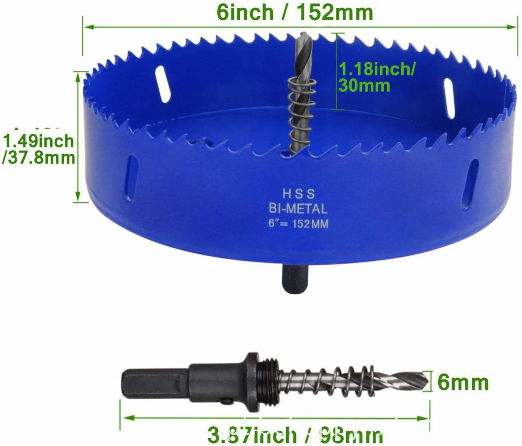 Serra para furos de 6 polegadas para fazer placas de cornhole 152mm Cortador de furação para furos de milho Lâmina de aço para serviços pesados de bi-metal e adaptador de broca sextavada